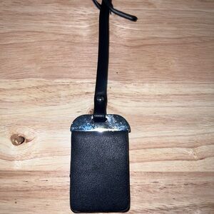 Black Leather Luggage Tag with Silver Accent
